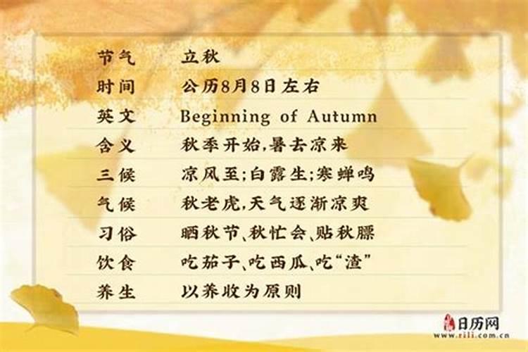 今年几日立秋早立秋晚立秋？