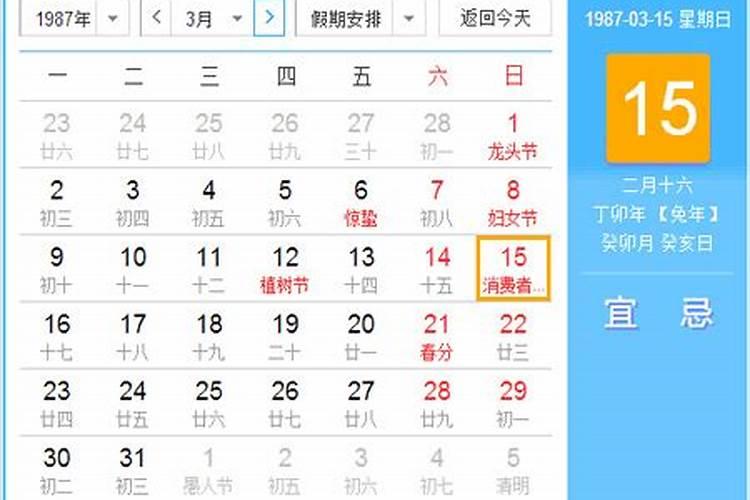 农历1987年三月十五